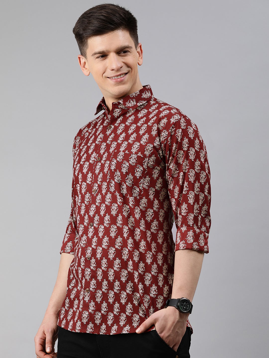 Men's Maroon Cotton Full Sleeves Shirts For Men - Taantav