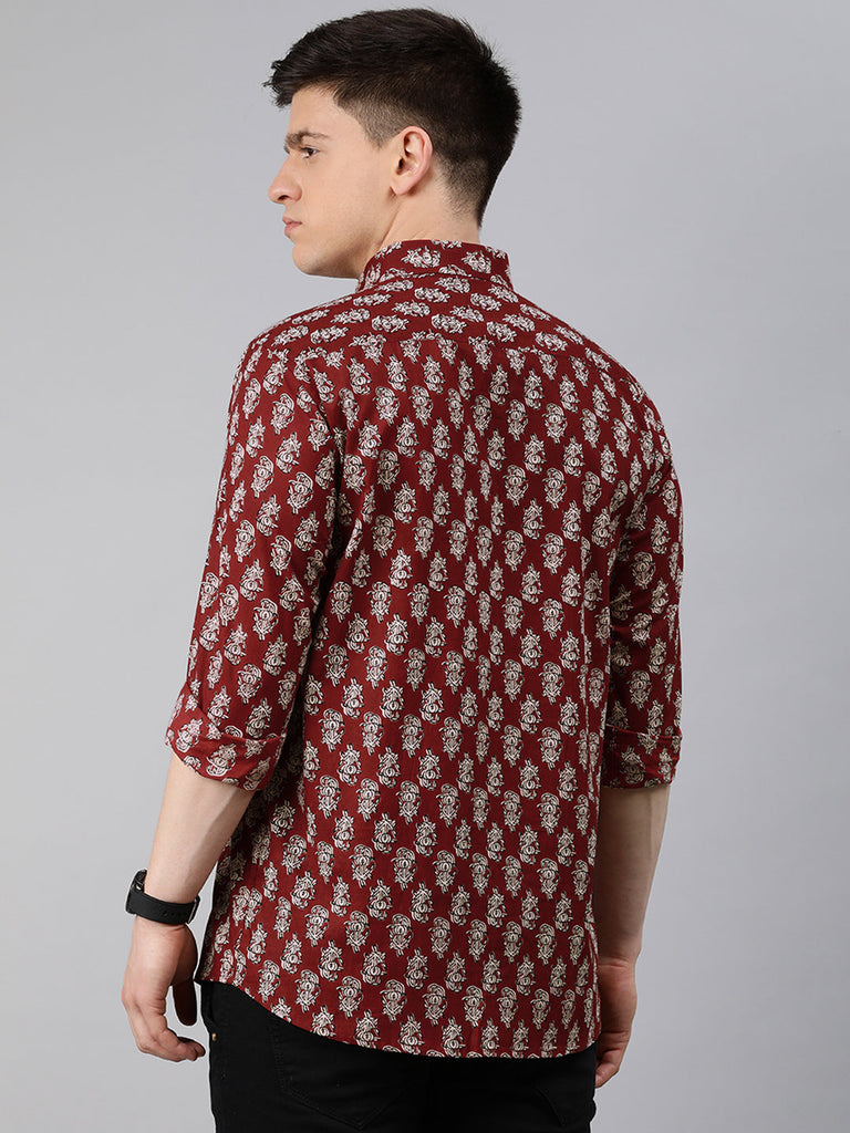 Men's Maroon Cotton Full Sleeves Shirts For Men
