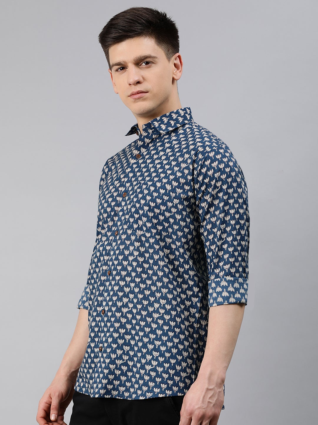 Men's Blue Cotton Full Sleeves Shirts For Men - Taantav