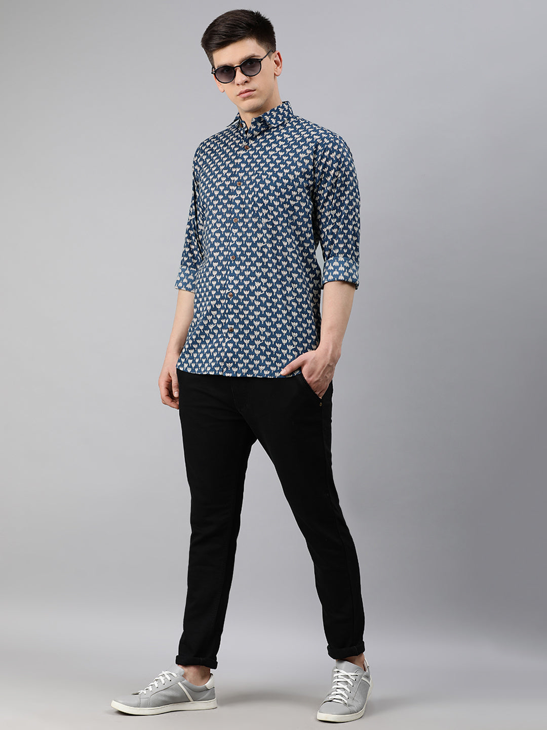 Men's Blue Cotton Full Sleeves Shirts For Men - Taantav