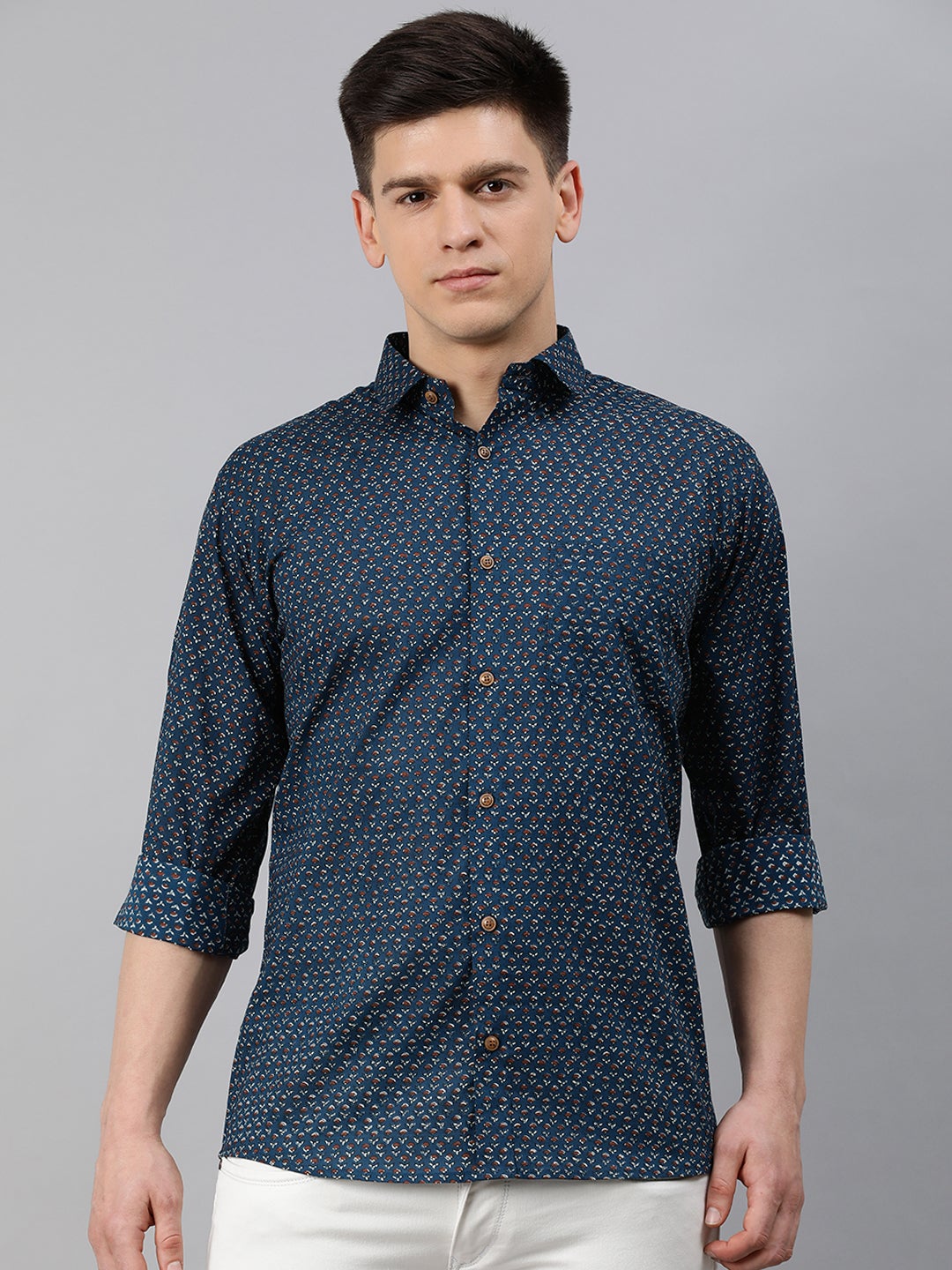 Men's Navy Blue Cotton Full Sleeves Shirts For Men - Taantav