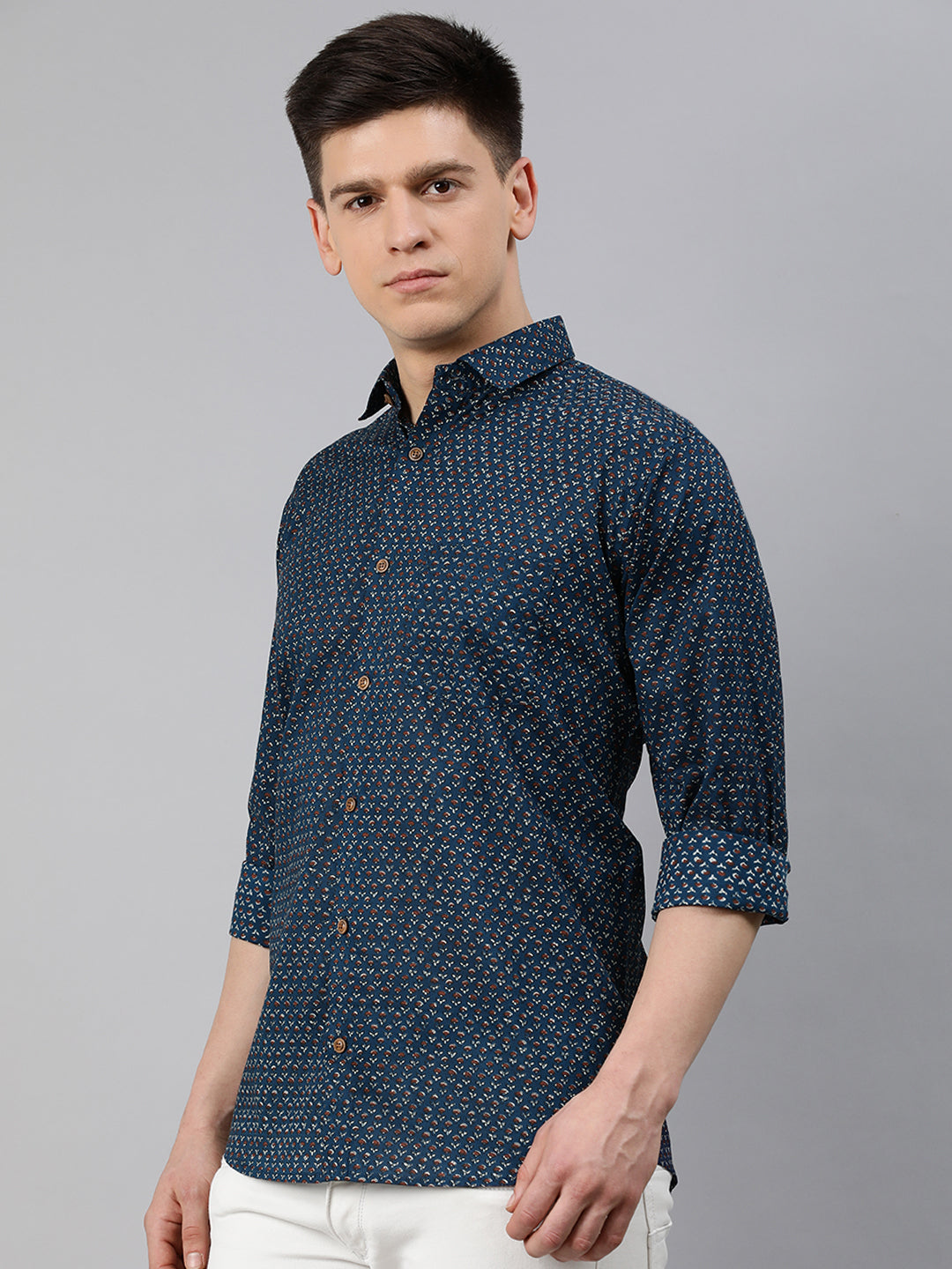 Men's Navy Blue Cotton Full Sleeves Shirts For Men - Taantav