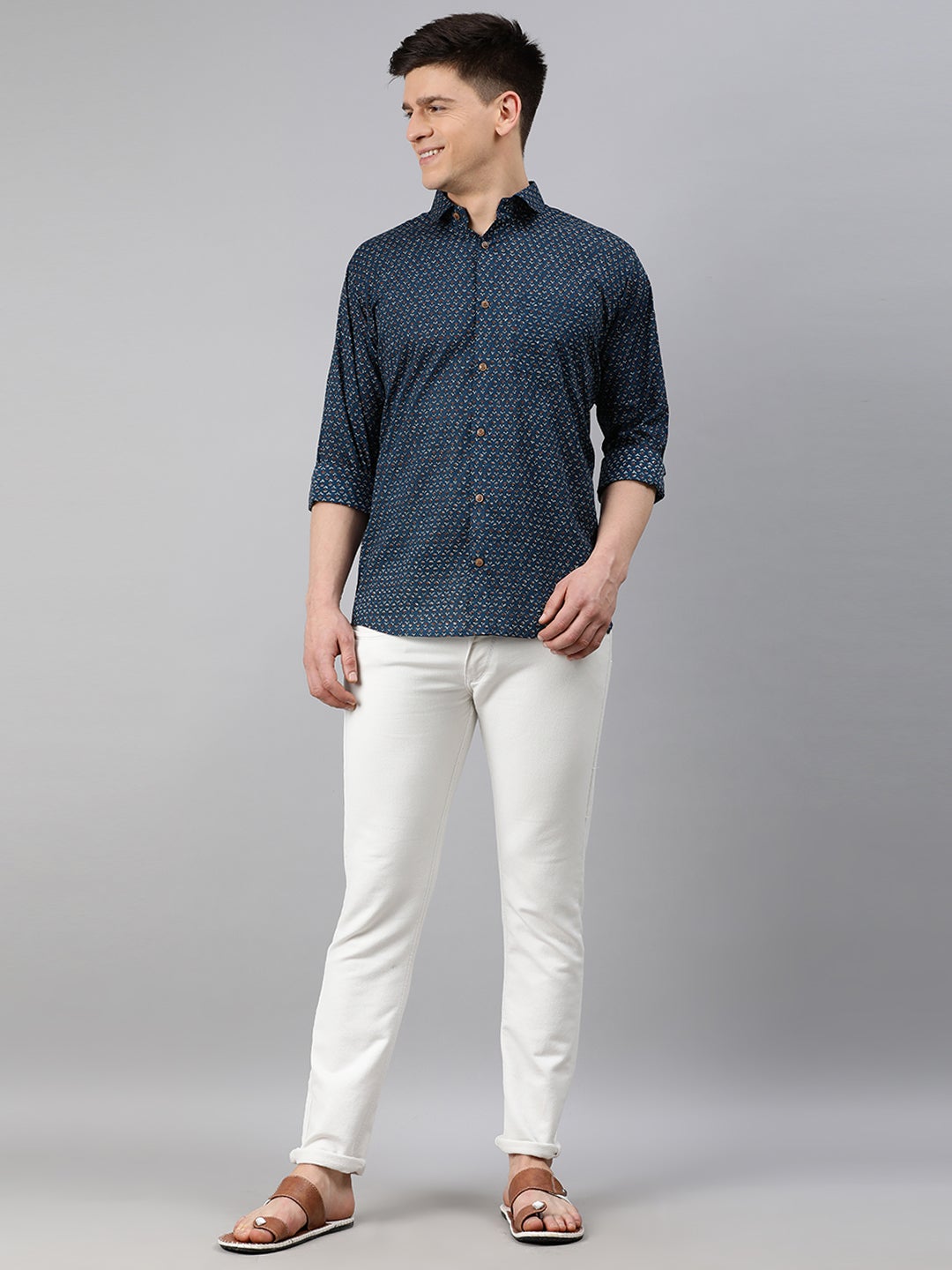 Men's Navy Blue Cotton Full Sleeves Shirts For Men - Taantav