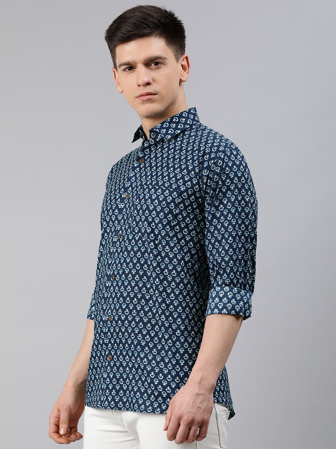 Men's Navy Blue Cotton Full Sleeves Shirts For Men - Taantav