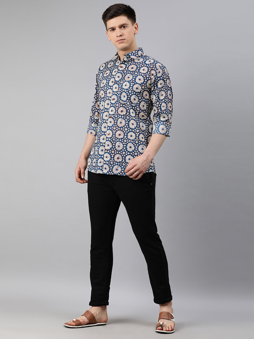 Men's Blue Cotton Full Sleeves Shirts For Men - Taantav