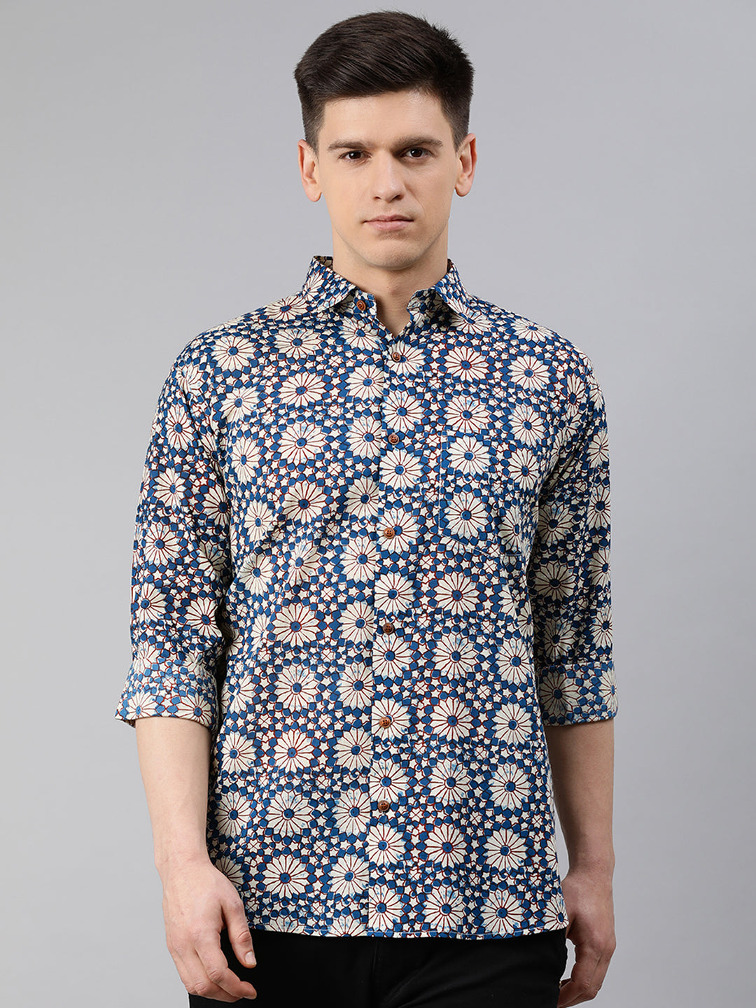 Men's Blue Cotton Full Sleeves Shirts For Men - Taantav