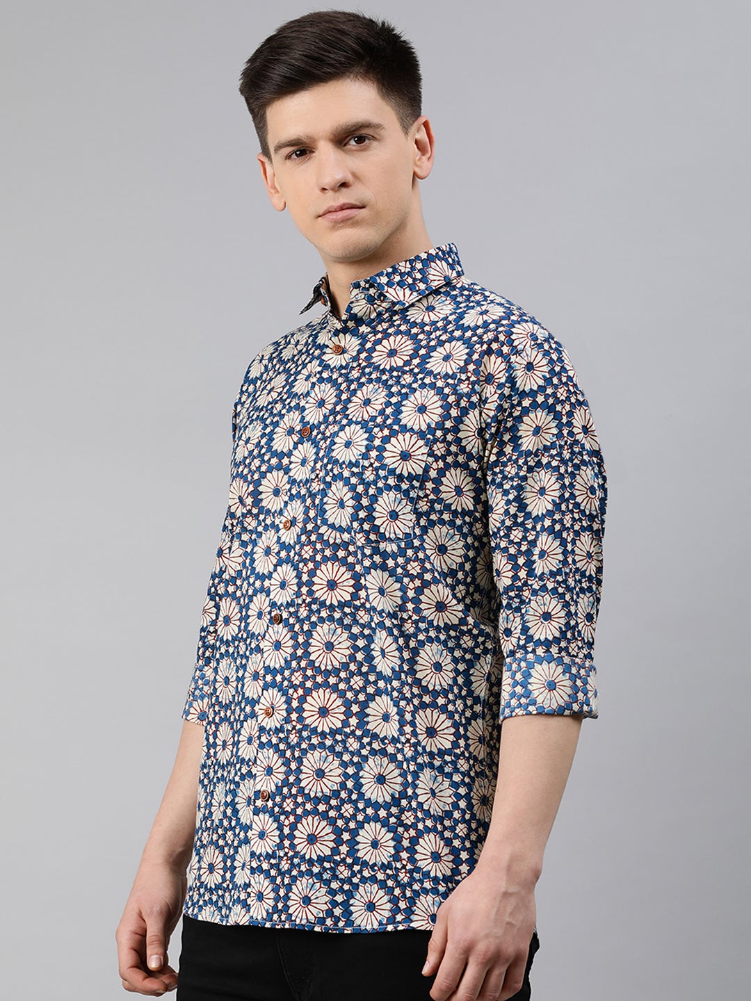 Men's Blue Cotton Full Sleeves Shirts For Men - Taantav