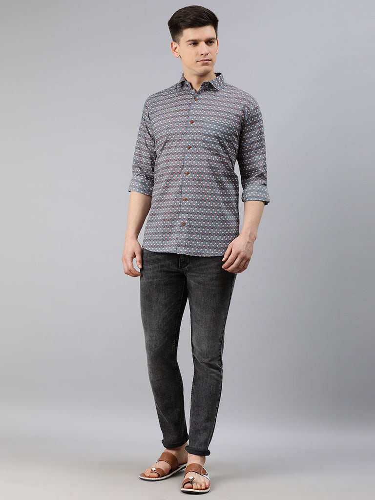 Men's Gray Cotton Full Sleeves Shirts For Men