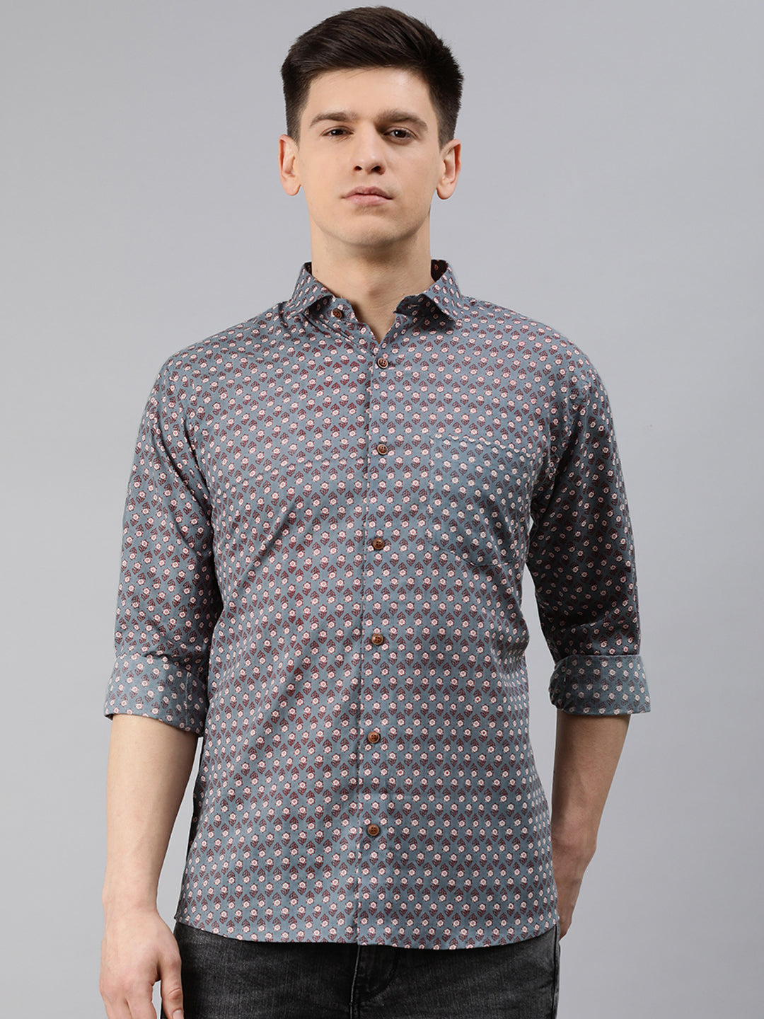 Men's Gray Cotton Full Sleeves Shirts For Men - Taantav