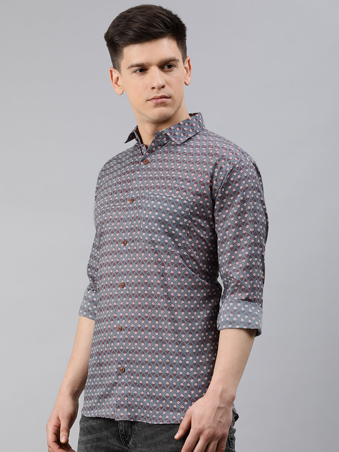 Men's Gray Cotton Full Sleeves Shirts For Men - Taantav