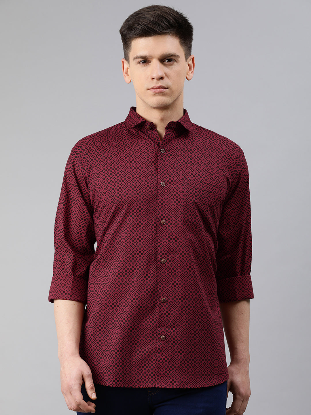 Men's Maroon Cotton Full Sleeves Shirts For Men - Taantav