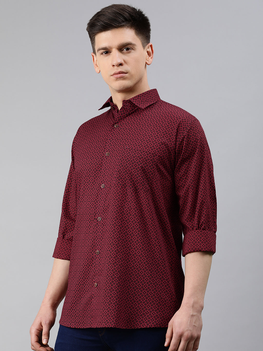 Men's Maroon Cotton Full Sleeves Shirts For Men - Taantav