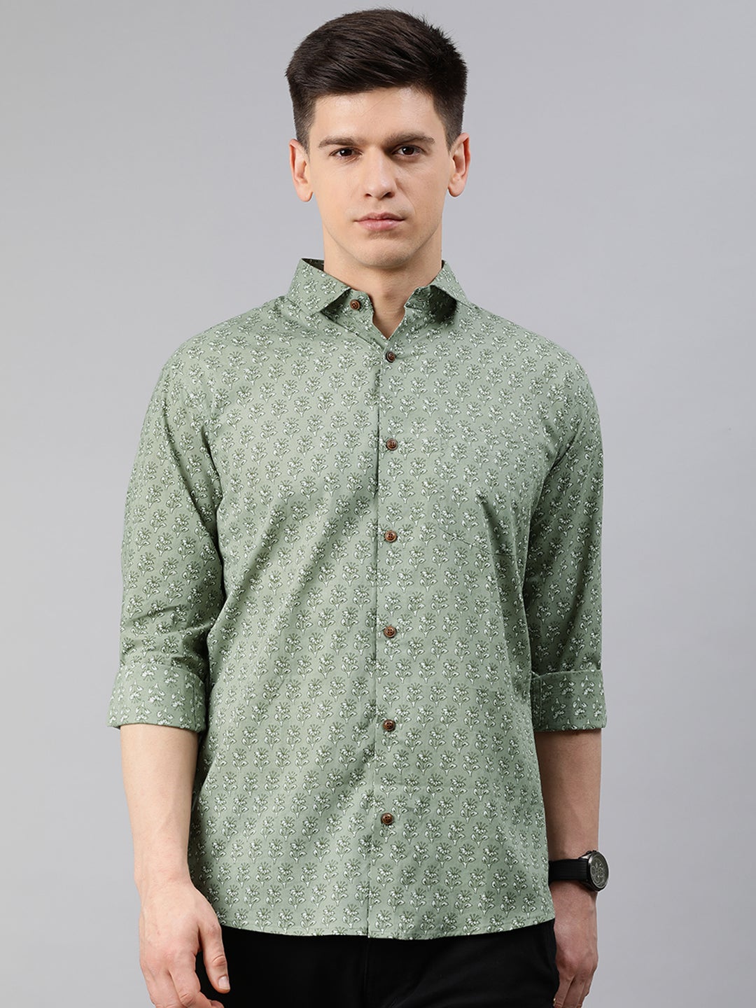 Men's Green Cotton Full Sleeves Shirts For Men - Taantav