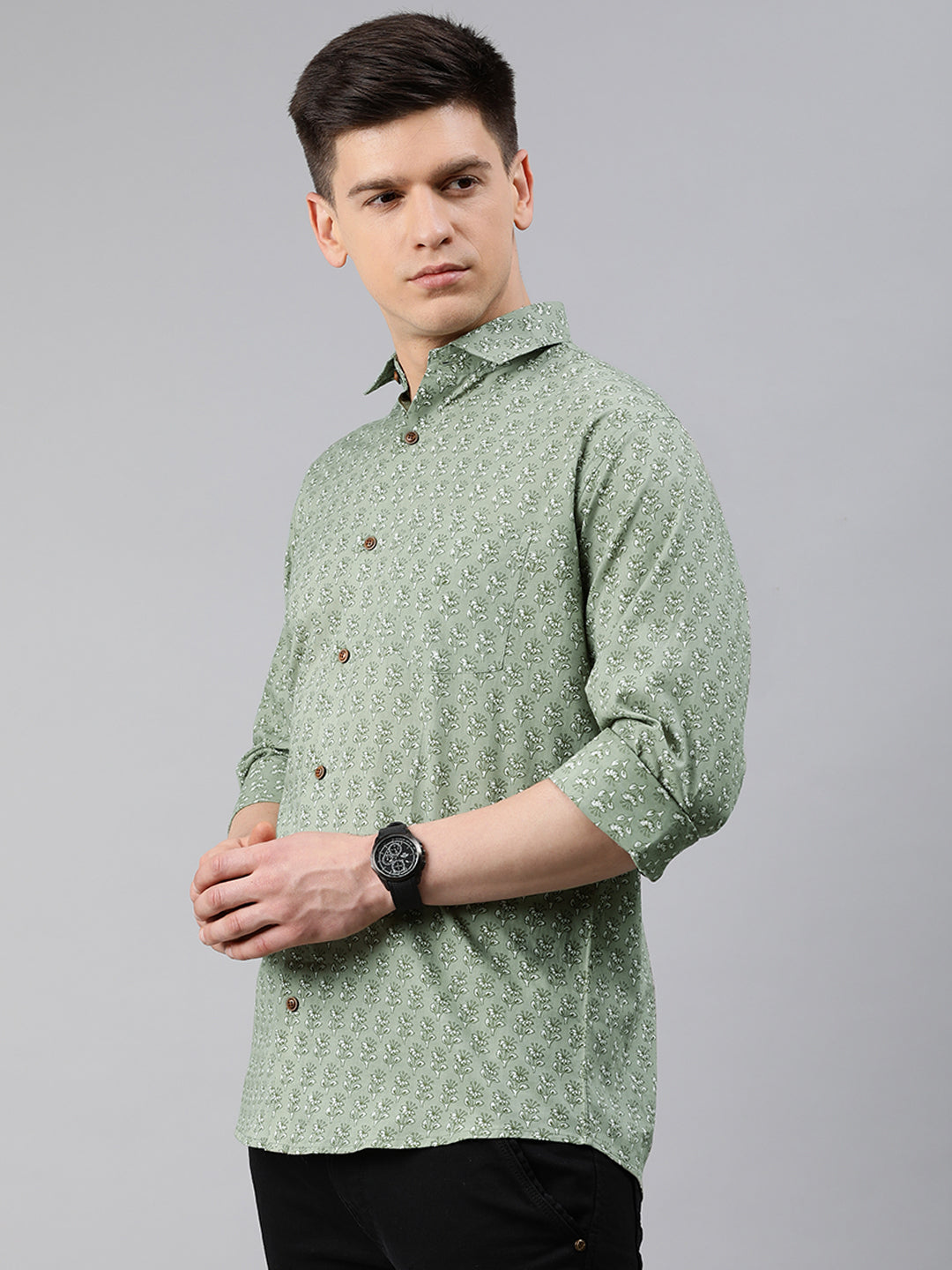 Men's Green Cotton Full Sleeves Shirts For Men - Taantav