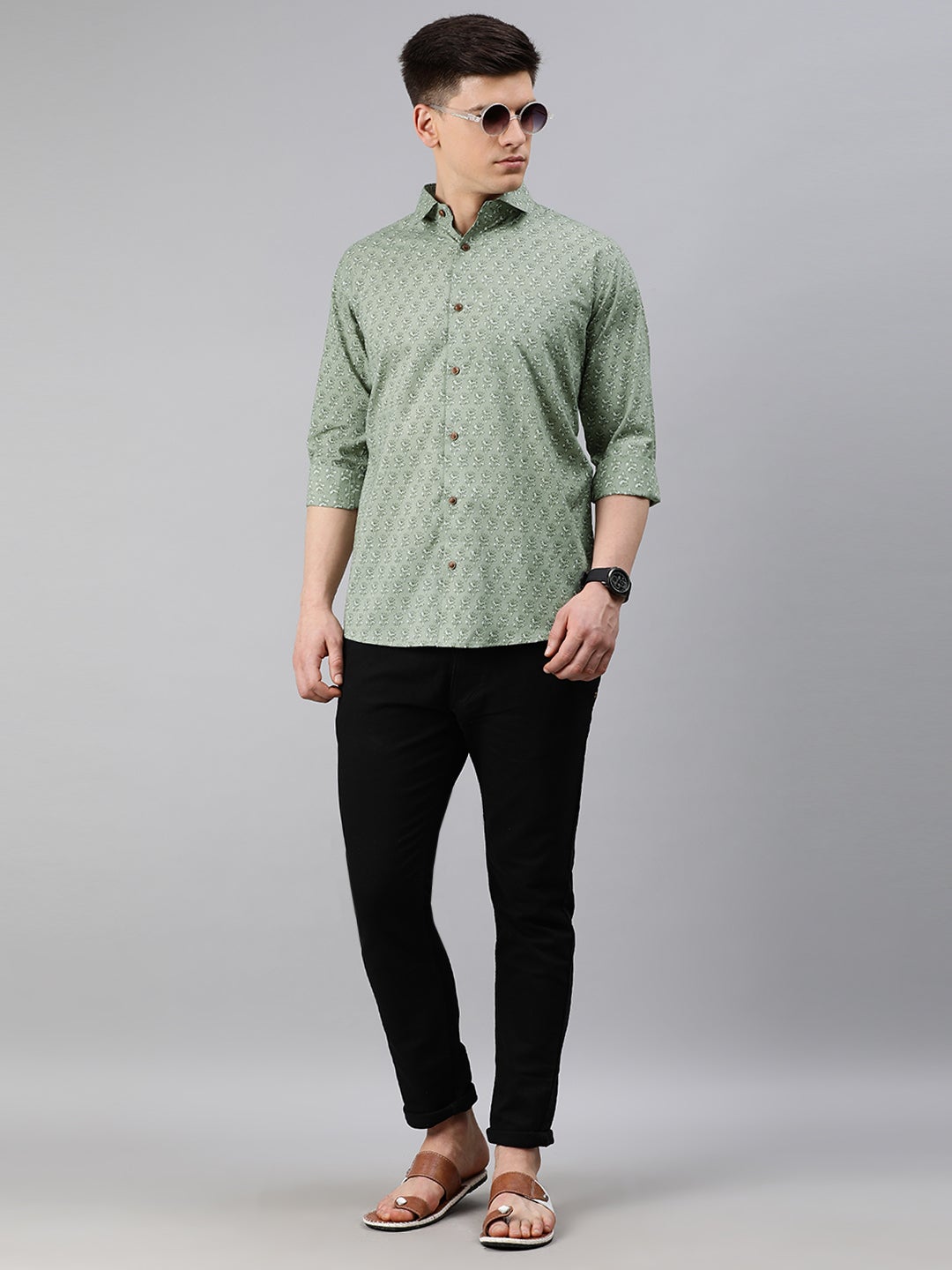 Men's Green Cotton Full Sleeves Shirts For Men - Taantav