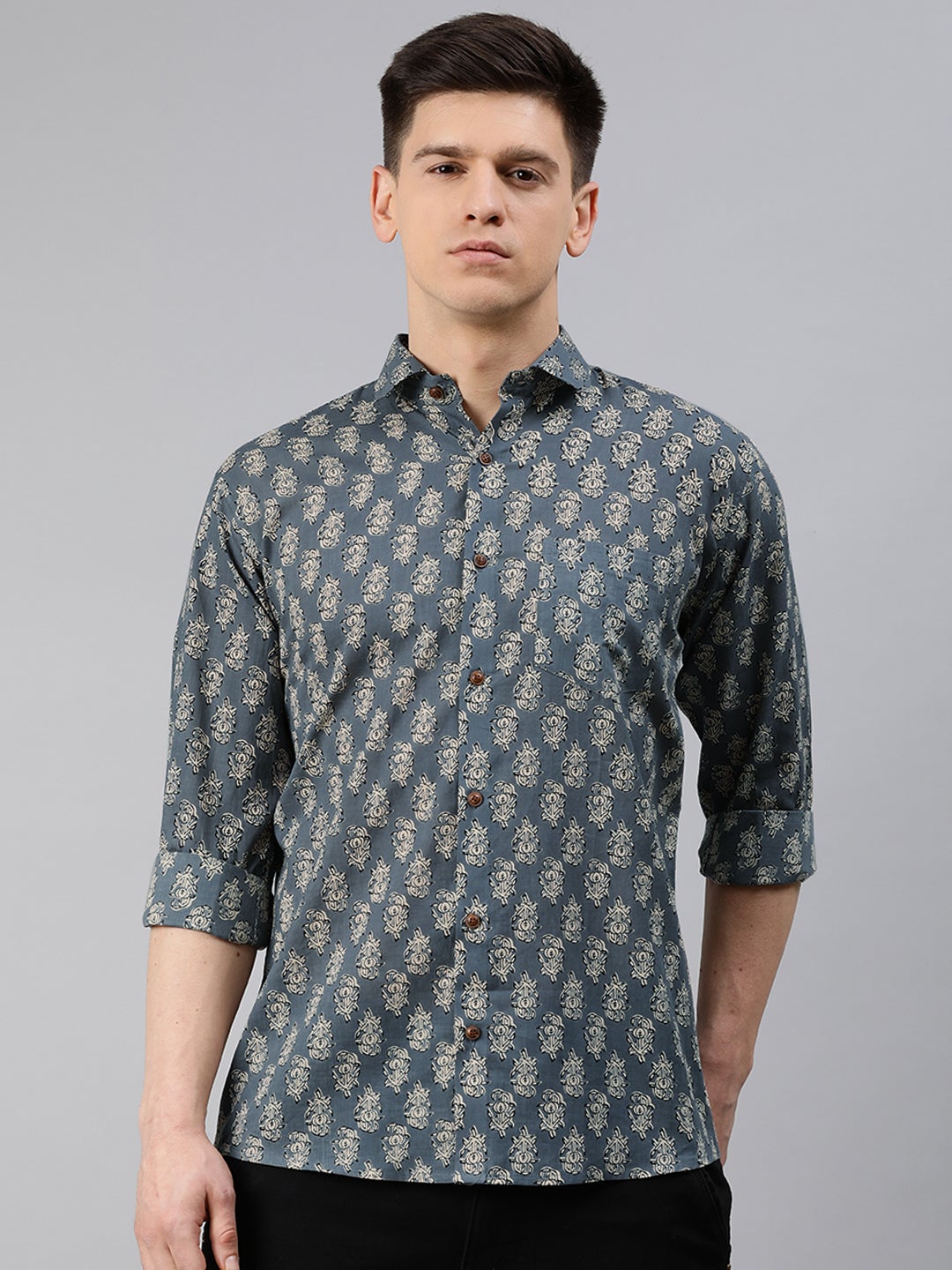 Men's Gray Cotton Full Sleeves Shirts For Men - Taantav