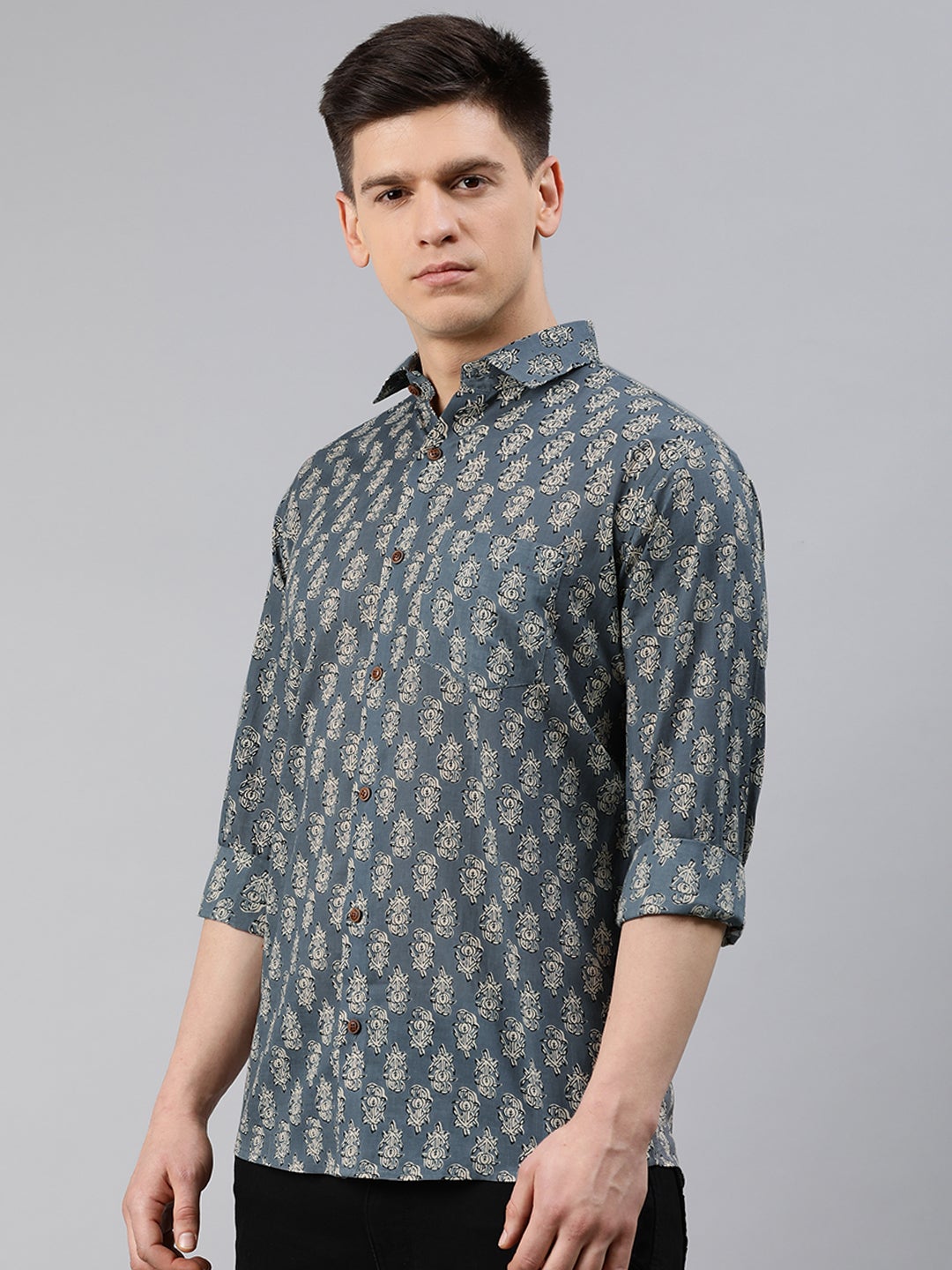 Men's Gray Cotton Full Sleeves Shirts For Men - Taantav