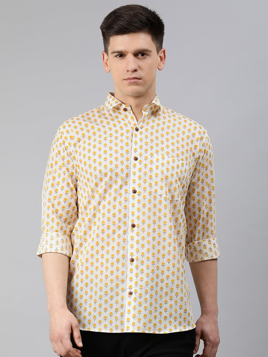 Men's Off White Cotton Full Sleeves Shirts For Men - Taantav