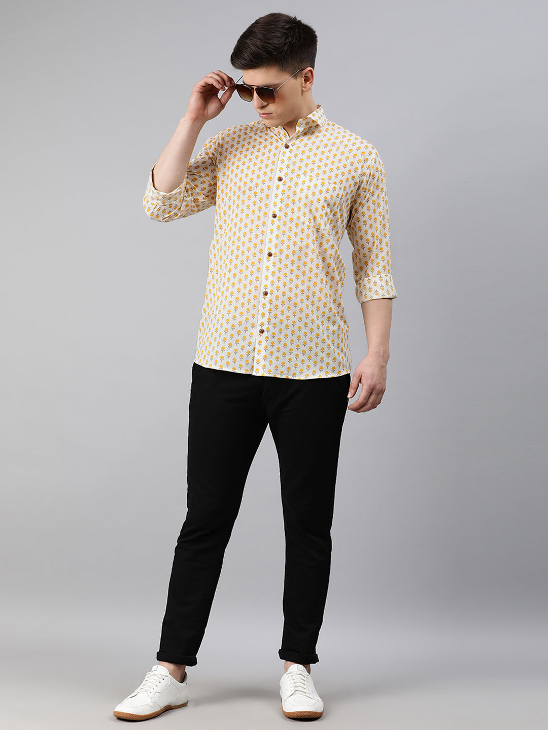 Men's Off White Cotton Full Sleeves Shirts For Men - Taantav