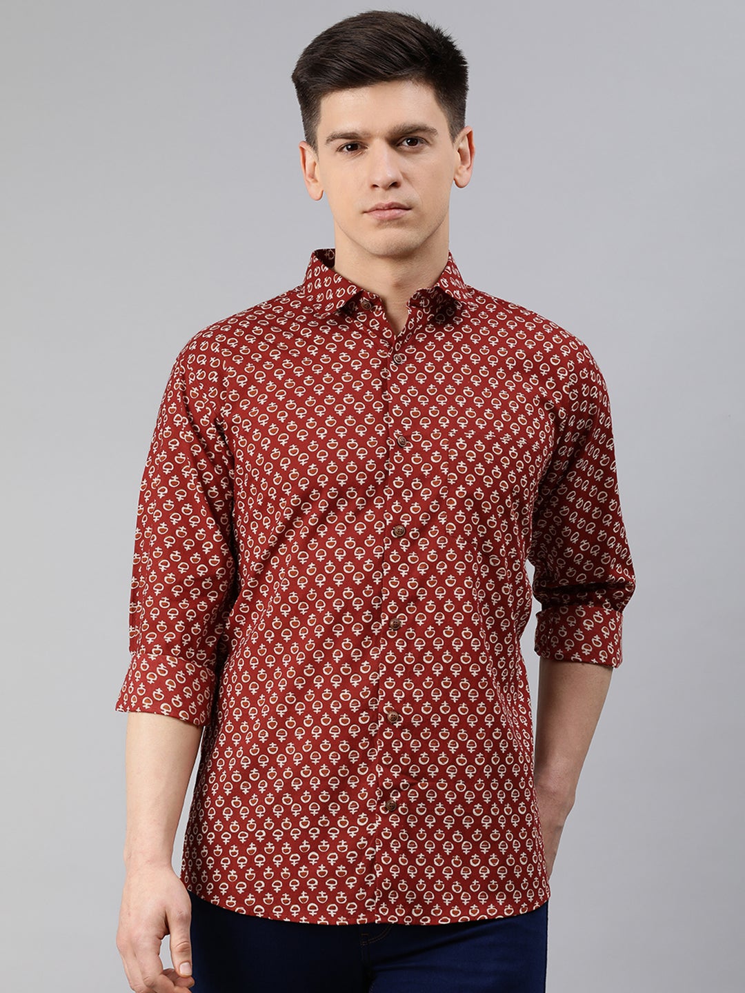 Men's Maroon Cotton Full Sleeves Shirts For Men - Taantav