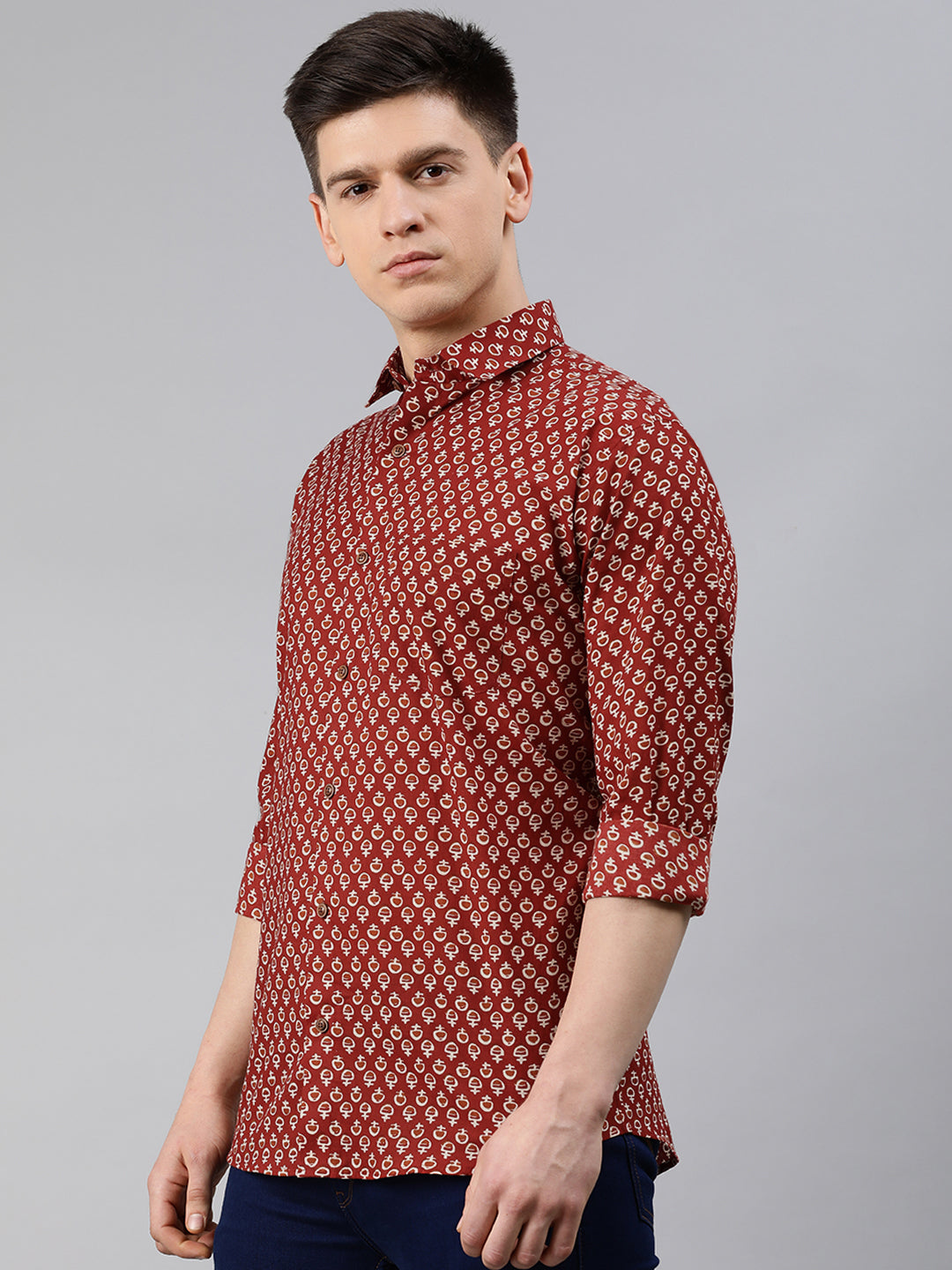 Men's Maroon Cotton Full Sleeves Shirts For Men - Taantav