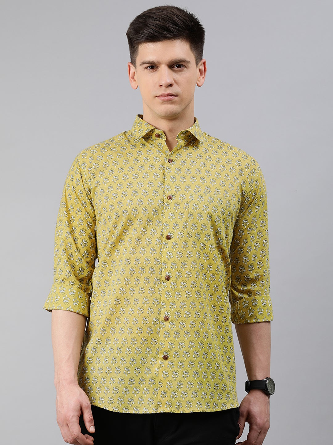 Men's Yellow Cotton Full Sleeves Shirts For Men - Taantav