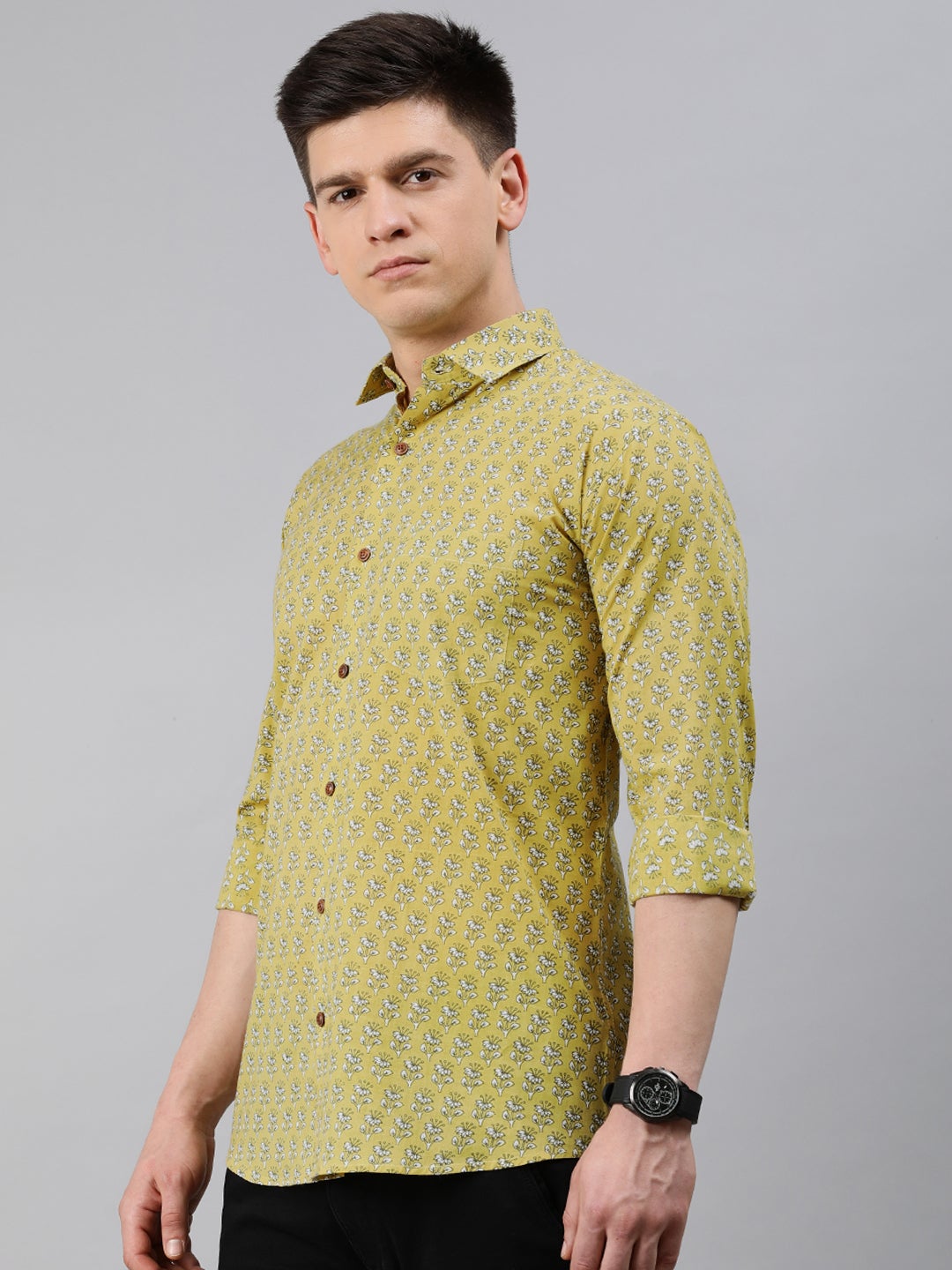 Men's Yellow Cotton Full Sleeves Shirts For Men - Taantav