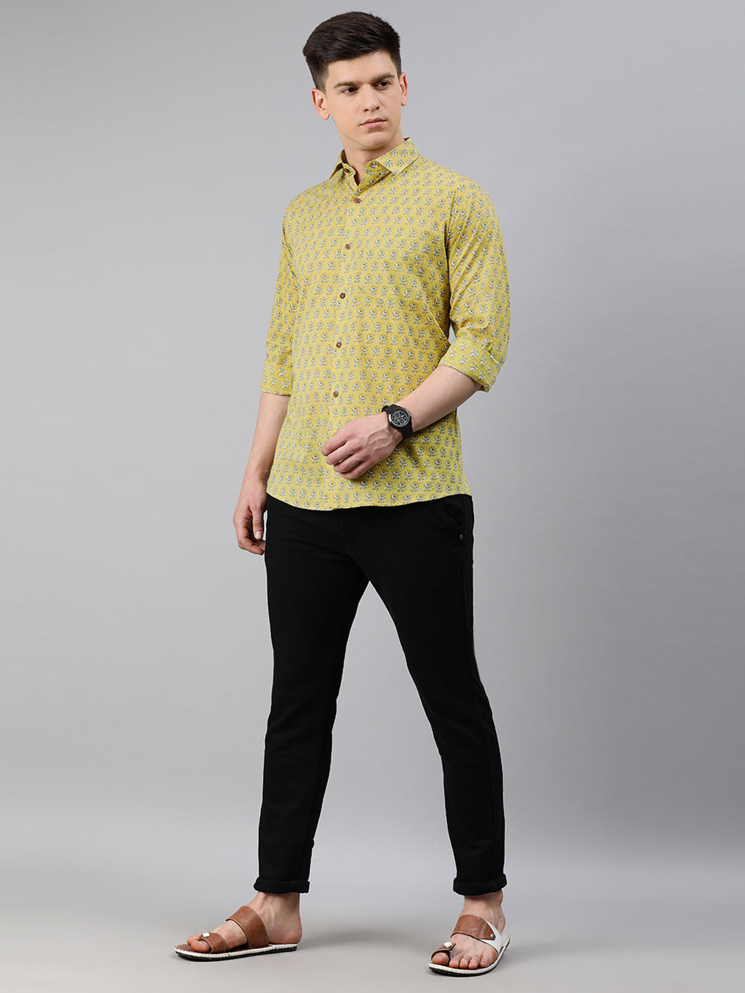 Men's Yellow Cotton Full Sleeves Shirts For Men - Taantav