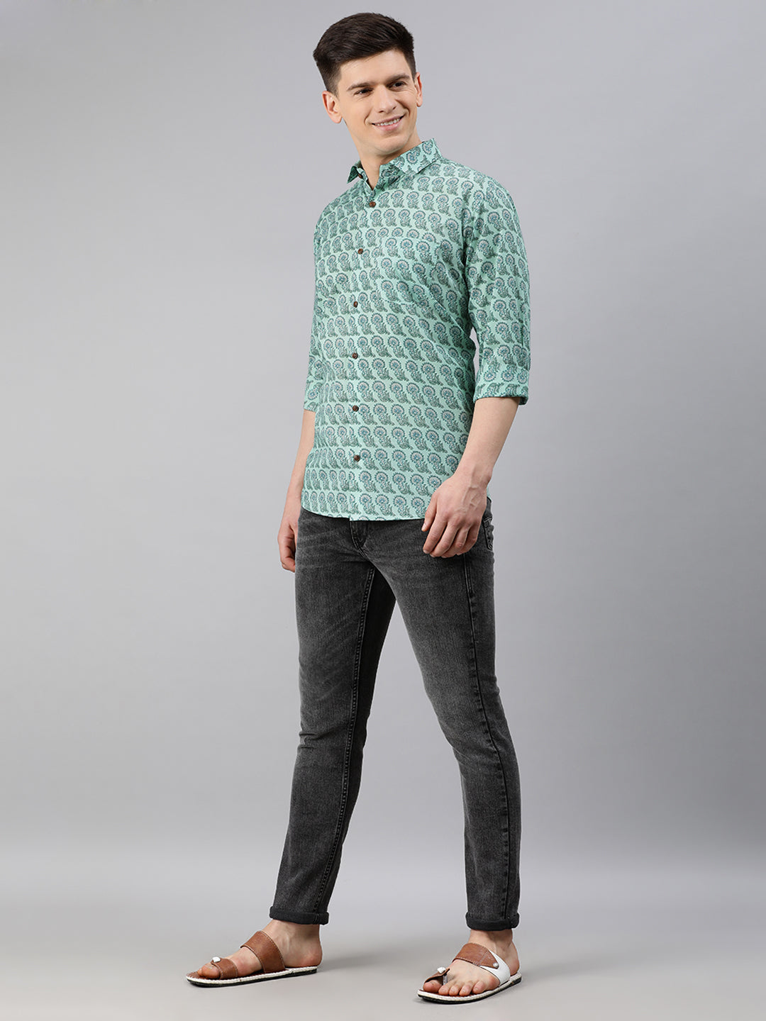 Men's Sea Green Cotton Full Sleeves Shirts For Men - Taantav