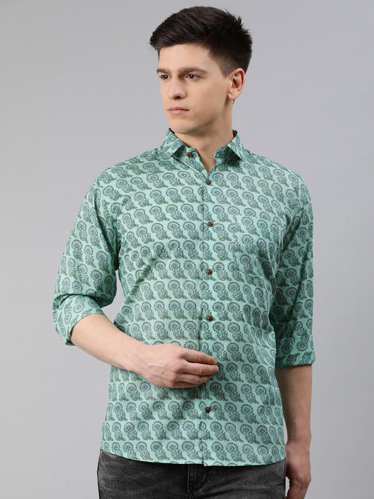 Men's Sea Green Cotton Full Sleeves Shirts For Men