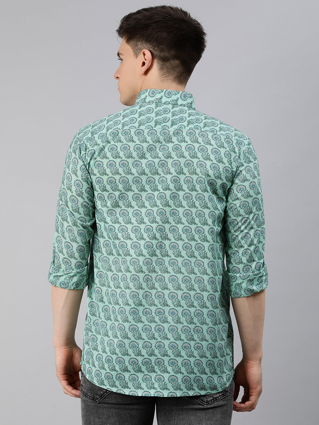 Men's Sea Green Cotton Full Sleeves Shirts For Men - Taantav