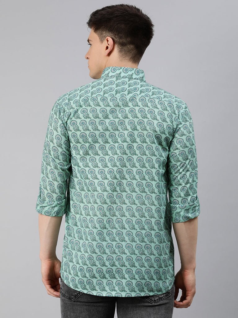 Men's Sea Green Cotton Full Sleeves Shirts For Men