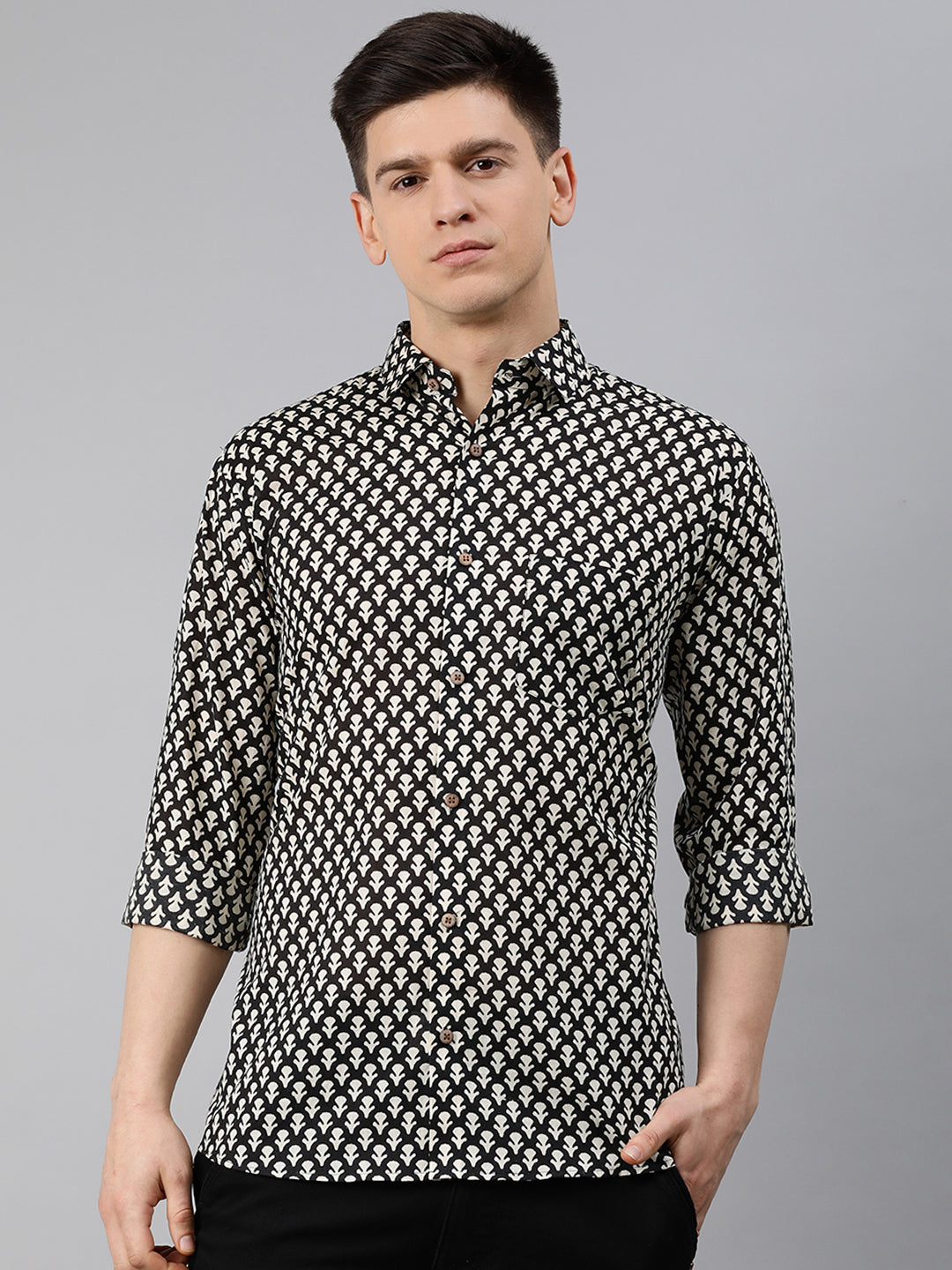 Men's Black Cotton Full Sleeves Shirts For Men - Taantav