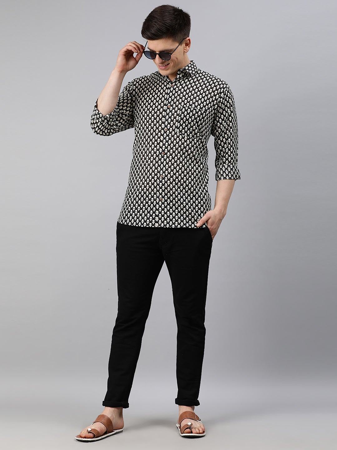 Men's Black Cotton Full Sleeves Shirts For Men - Taantav