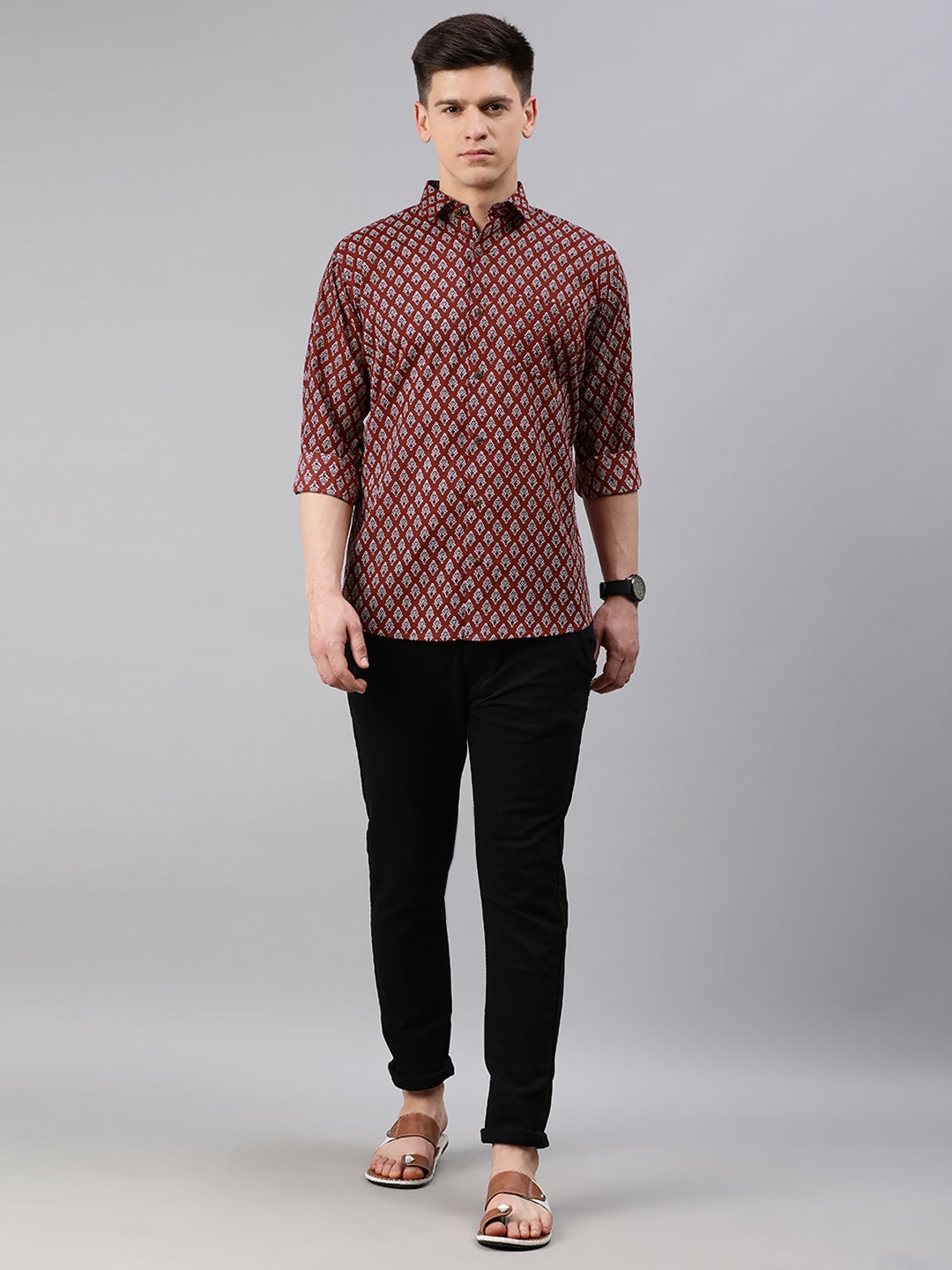 Men's Maroon Cotton Full Sleeves Shirts For Men - Taantav