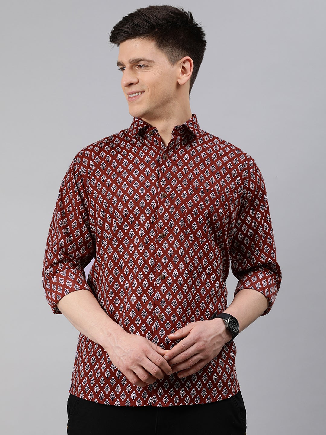 Men's Maroon Cotton Full Sleeves Shirts For Men - Taantav