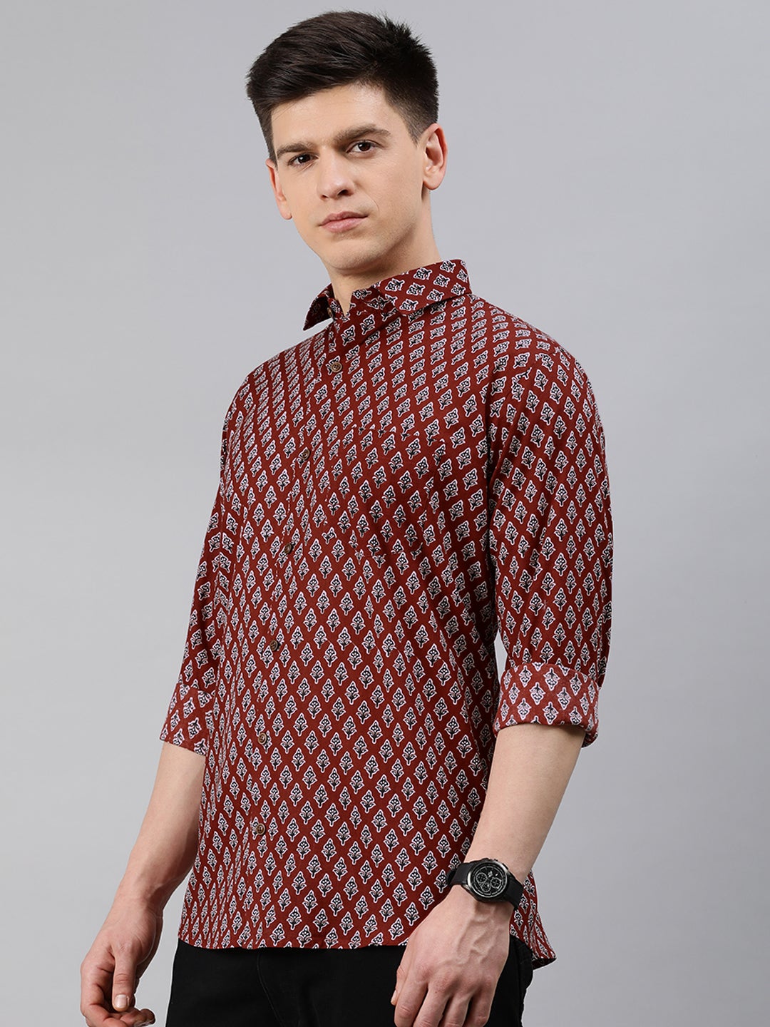 Men's Maroon Cotton Full Sleeves Shirts For Men - Taantav