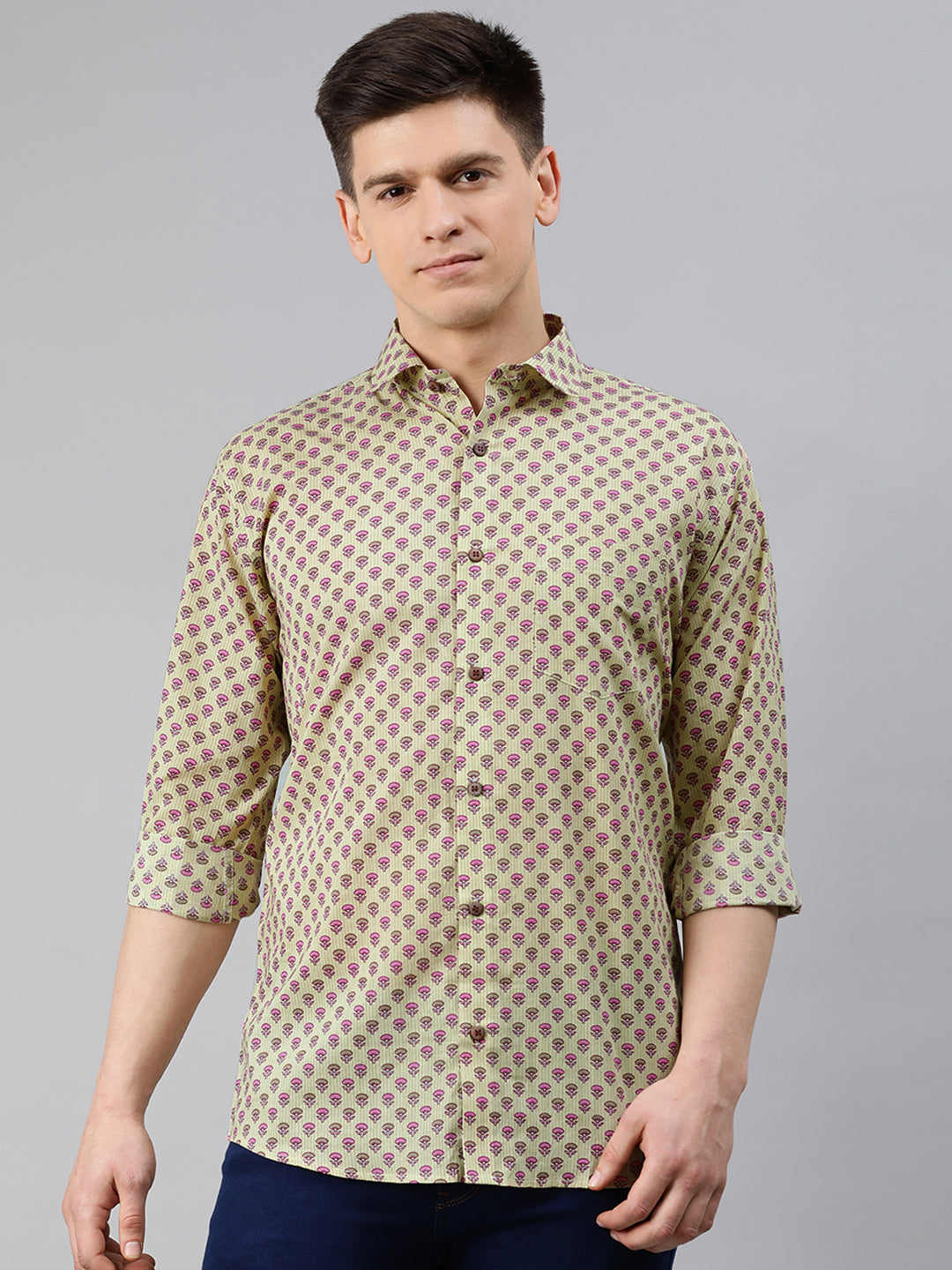 Men's Yellow Cotton Full Sleeves Shirts For Men - Taantav