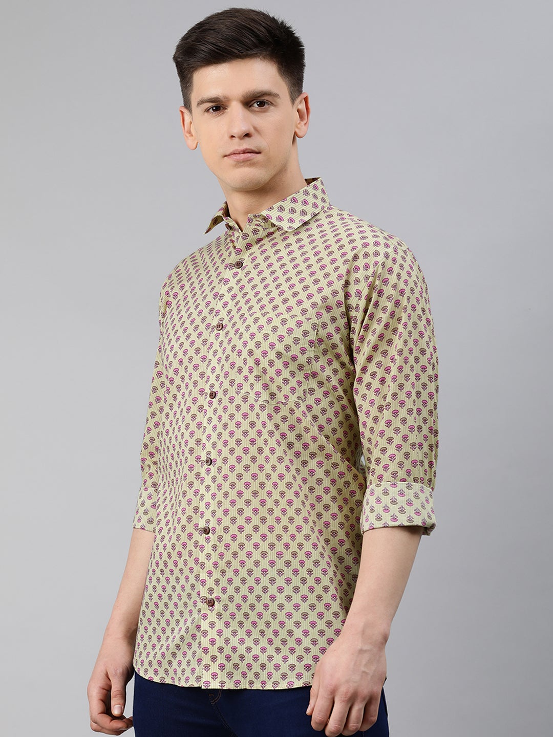 Men's Yellow Cotton Full Sleeves Shirts For Men - Taantav