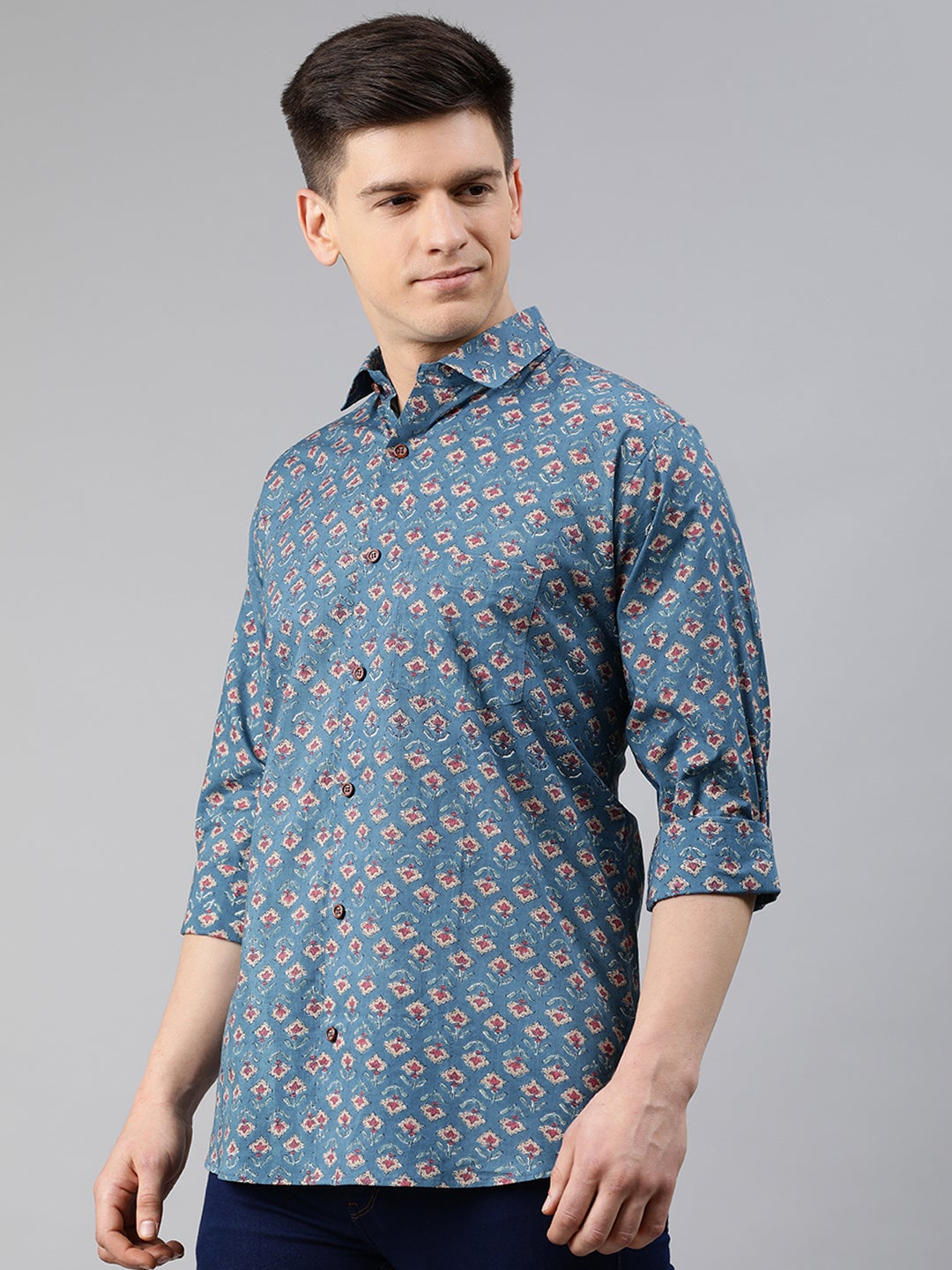 Men's Blue Cotton Full Sleeves Shirts For Men - Taantav