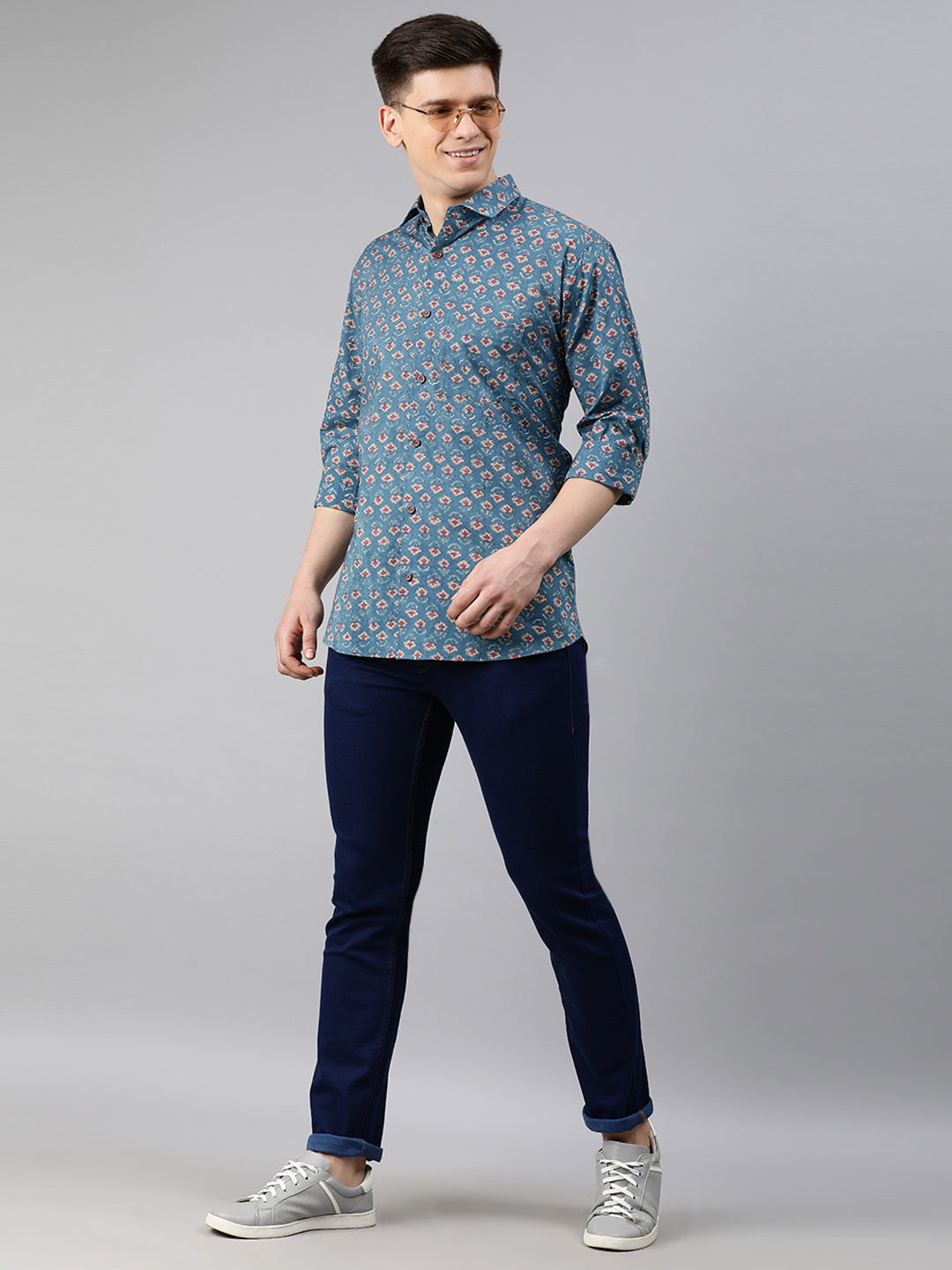 Men's Blue Cotton Full Sleeves Shirts For Men - Taantav