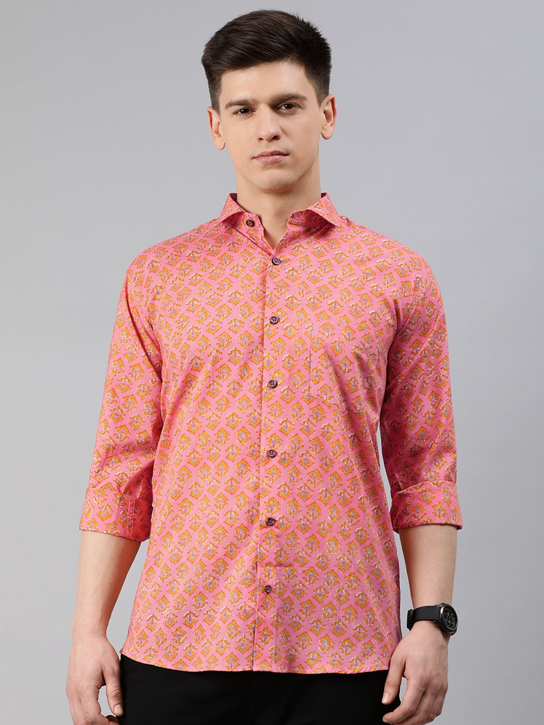 Men's Peach Cotton Full Sleeves Shirts For Men - Taantav