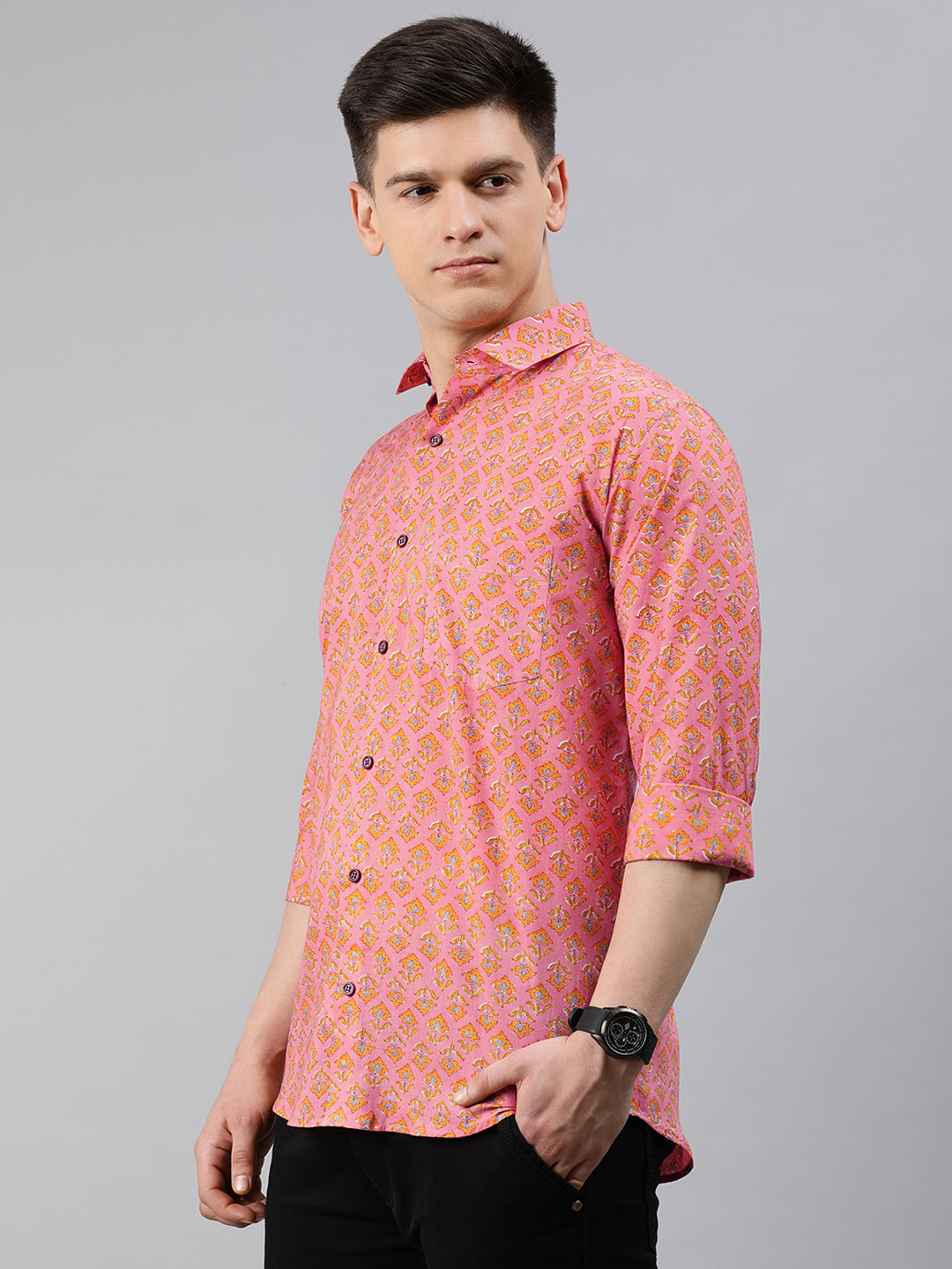 Men's Peach Cotton Full Sleeves Shirts For Men - Taantav