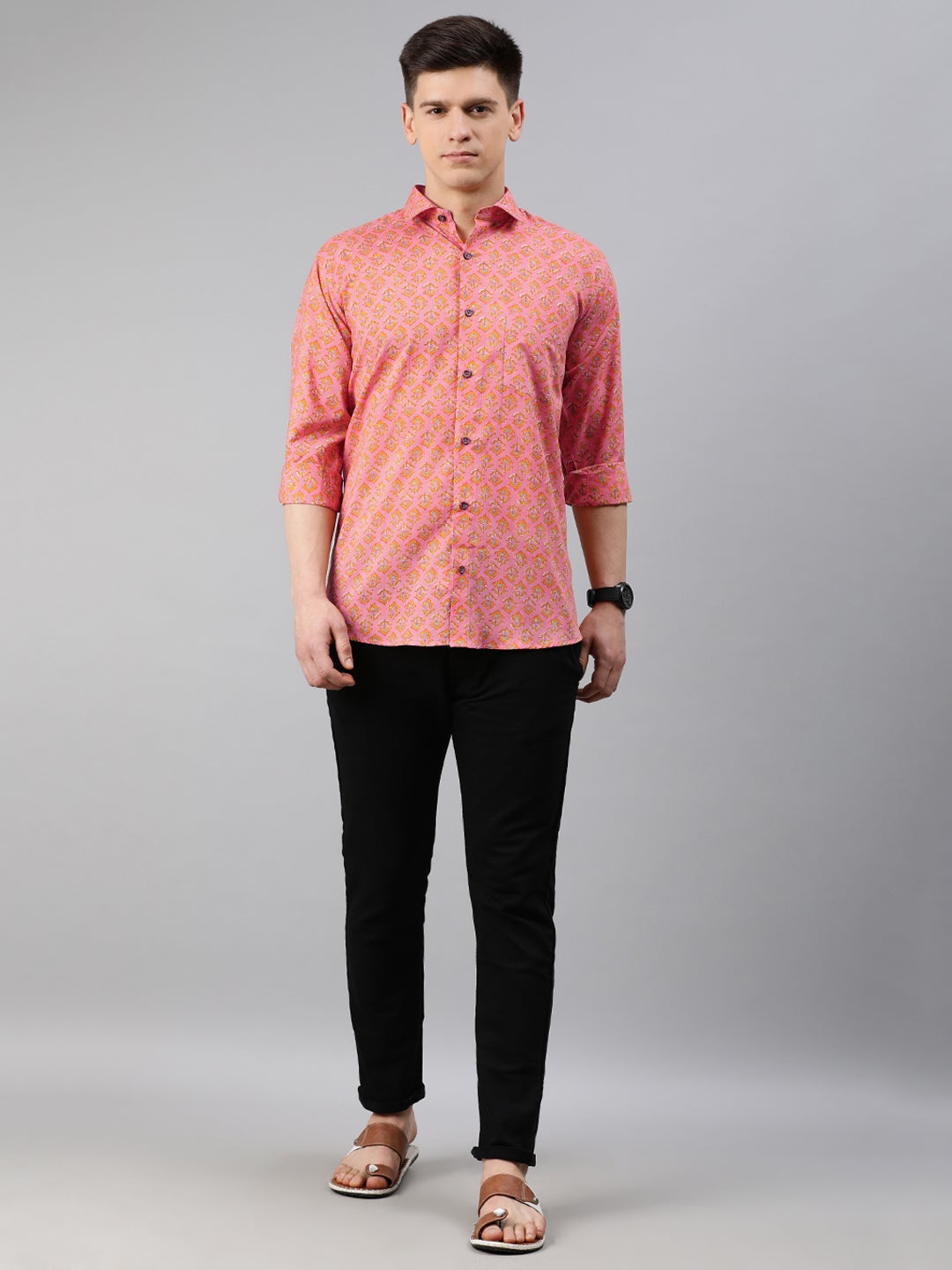 Men's Peach Cotton Full Sleeves Shirts For Men - Taantav