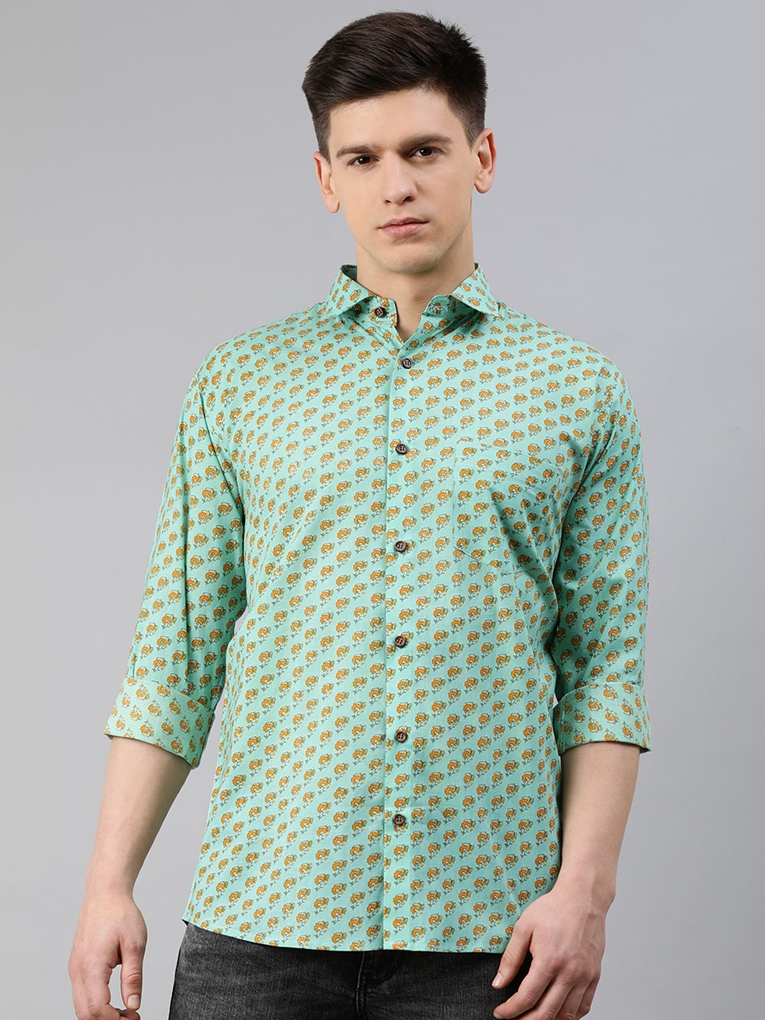 Men's Sea Green Cotton Full Sleeves Shirts For Men - Taantav