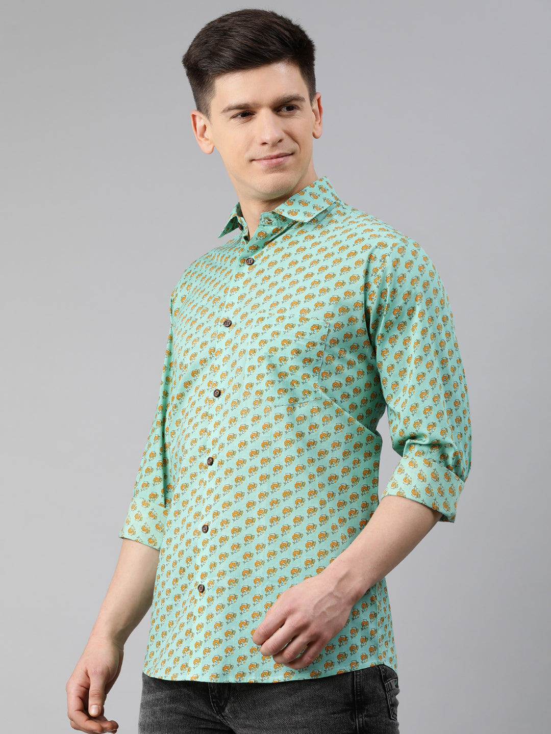 Men's Sea Green Cotton Full Sleeves Shirts For Men - Taantav