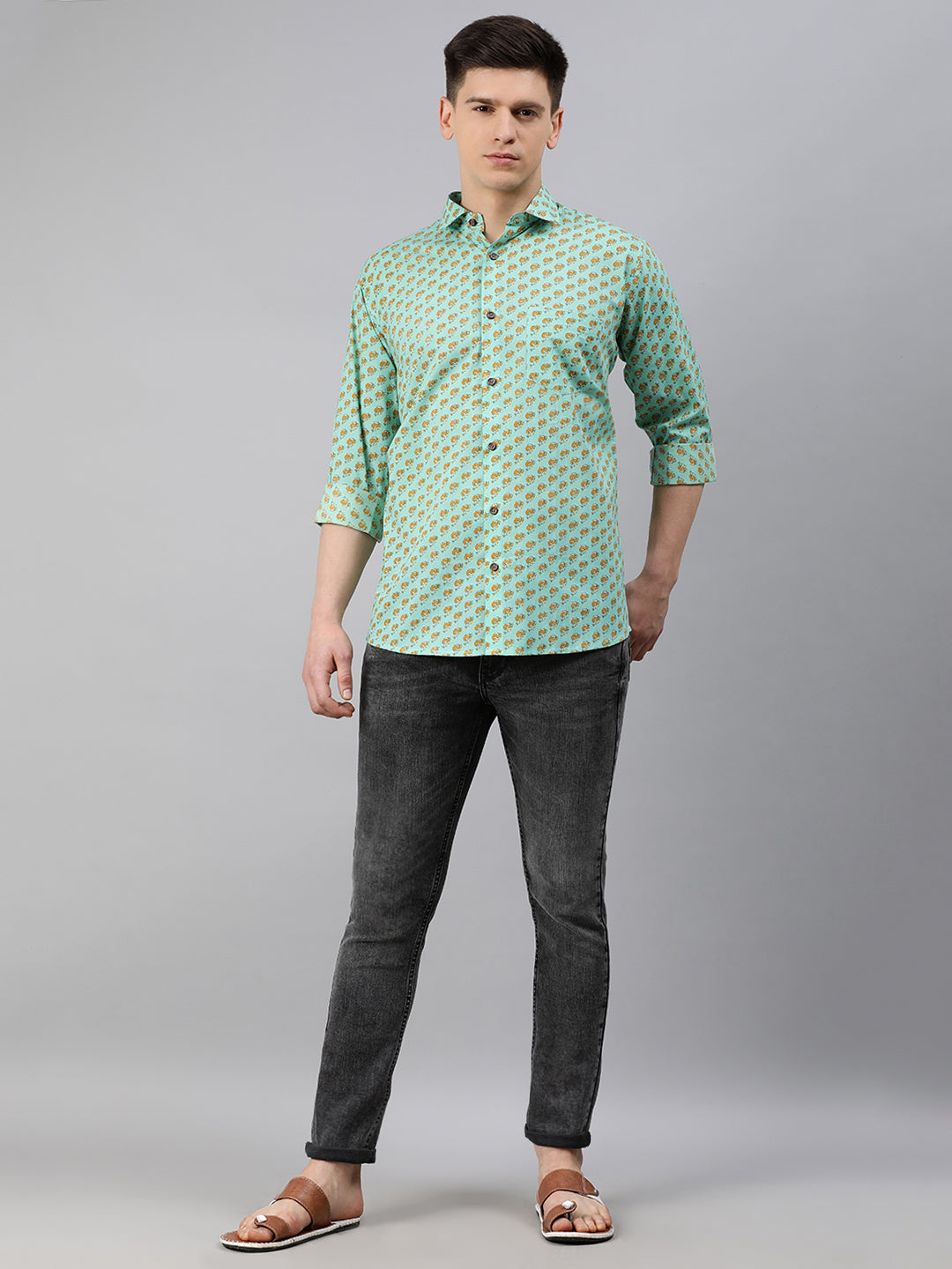 Men's Sea Green Cotton Full Sleeves Shirts For Men - Taantav