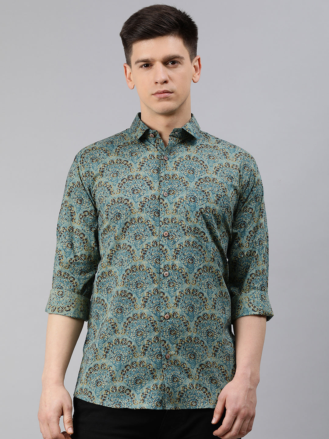 Men's Green Cotton Full Sleeves Shirts For Men - Taantav