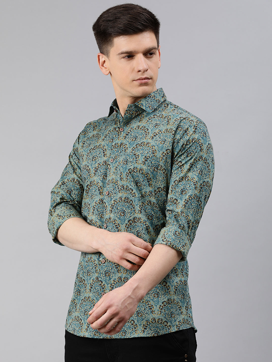 Men's Green Cotton Full Sleeves Shirts For Men - Taantav