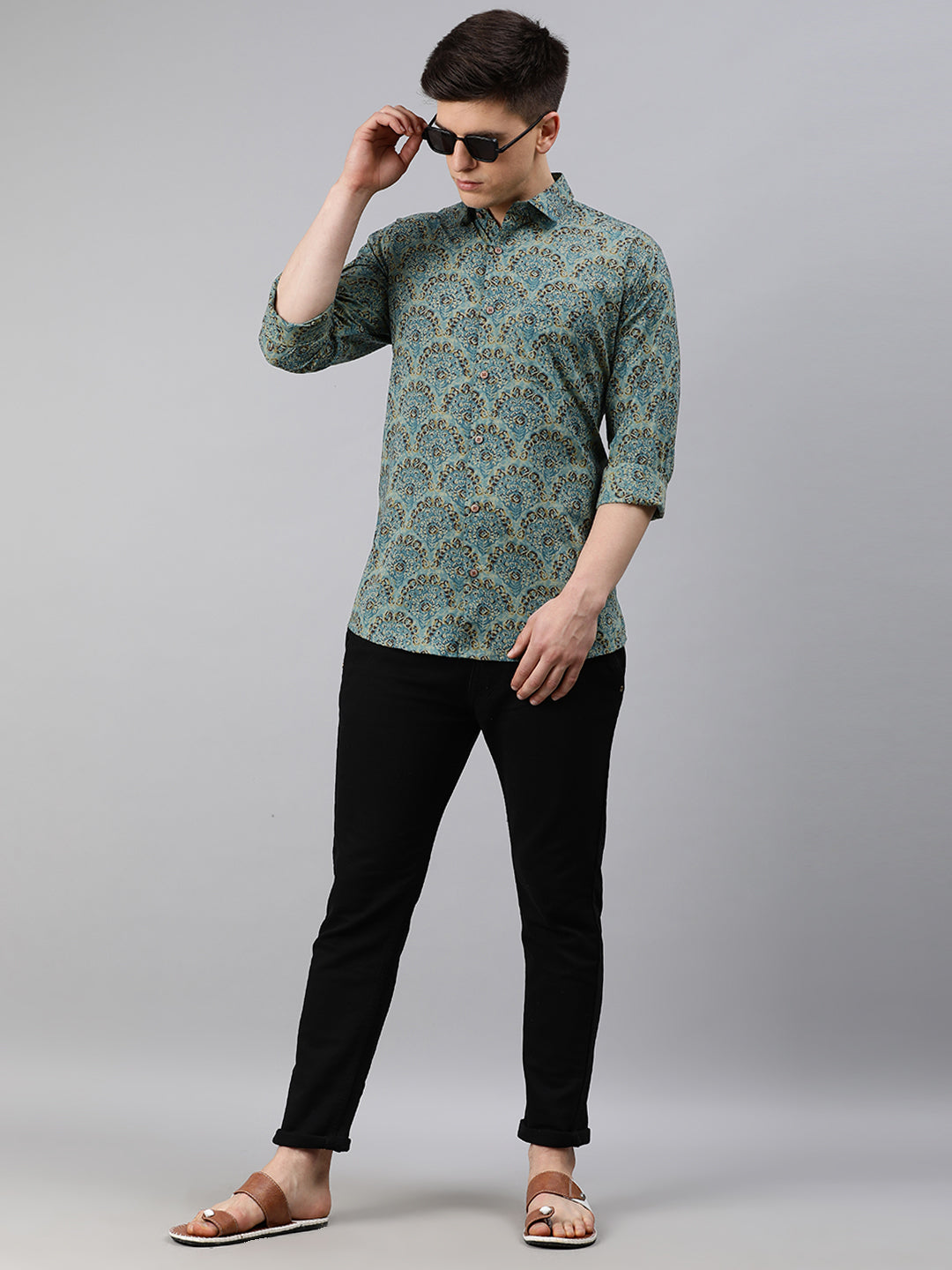 Men's Green Cotton Full Sleeves Shirts For Men - Taantav